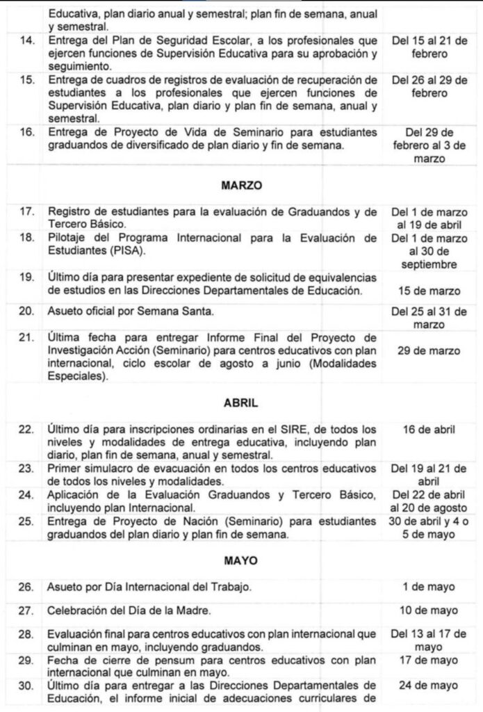 Mineduc Calendario Escolar 2024 para centros educativos del sector privado  