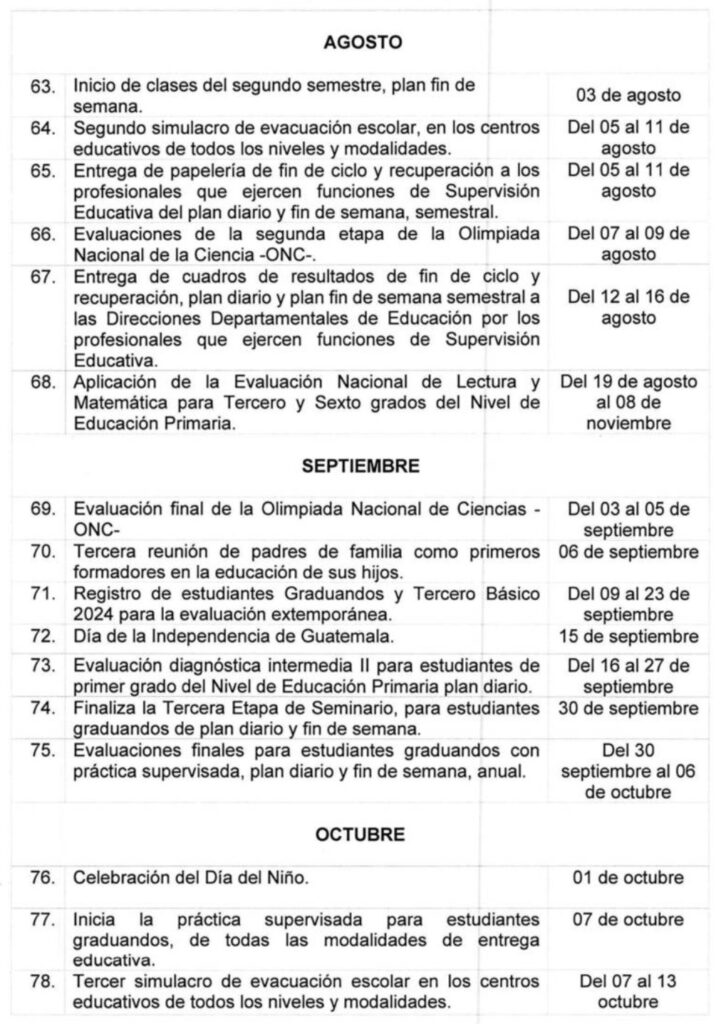 Mineduc Calendario Escolar 2024 para centros educativos del sector público