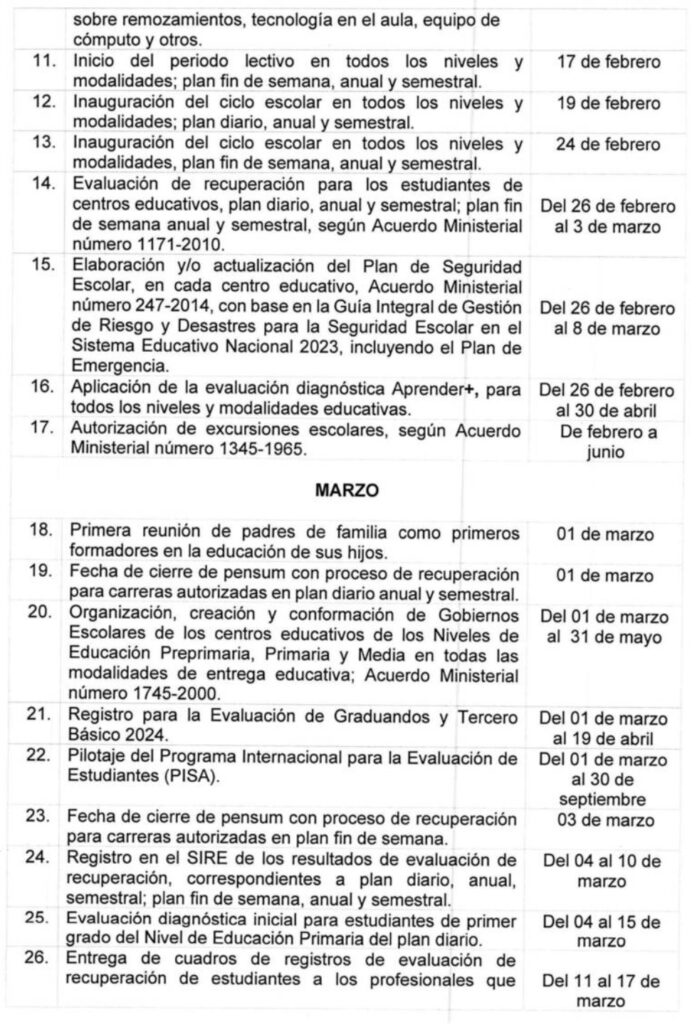 Mineduc Calendario Escolar 2024 para centros educativos del sector público