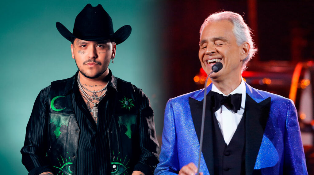 Christian Nodal compartió escenario con Andrea Bocelli en Italia.