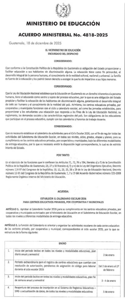 Calendario Escolar 2026 en Guatemala: Todas las fechas importantes según el Mineduc